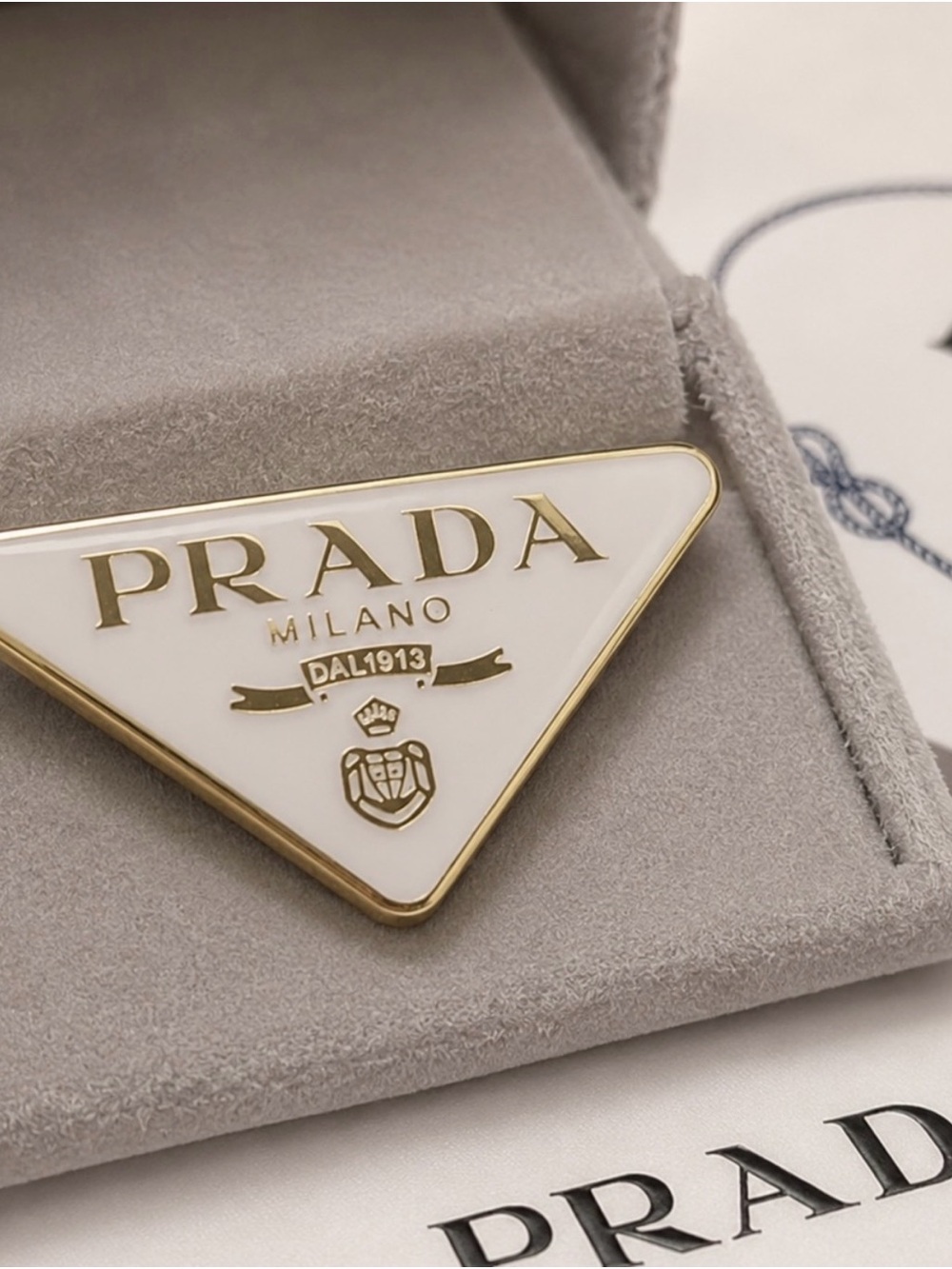 Prada White and Gold Triangle Logo Brooch